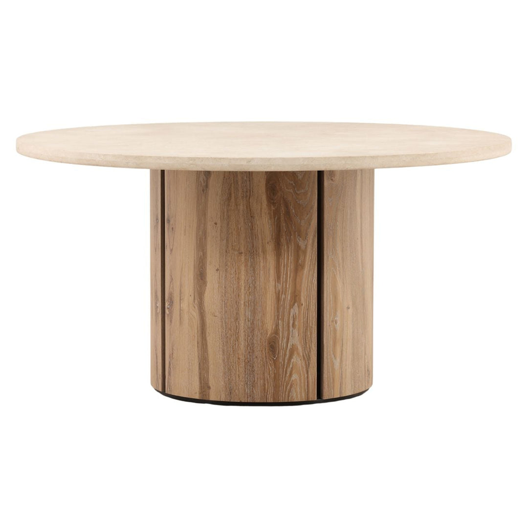 Reed Marble and Oak Round Dining Table, three-quarter studio view