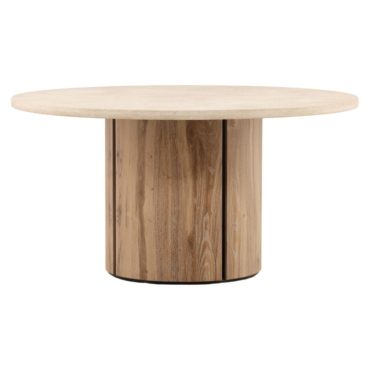 Reed Marble and Oak Round Dining Table, three-quarter studio view