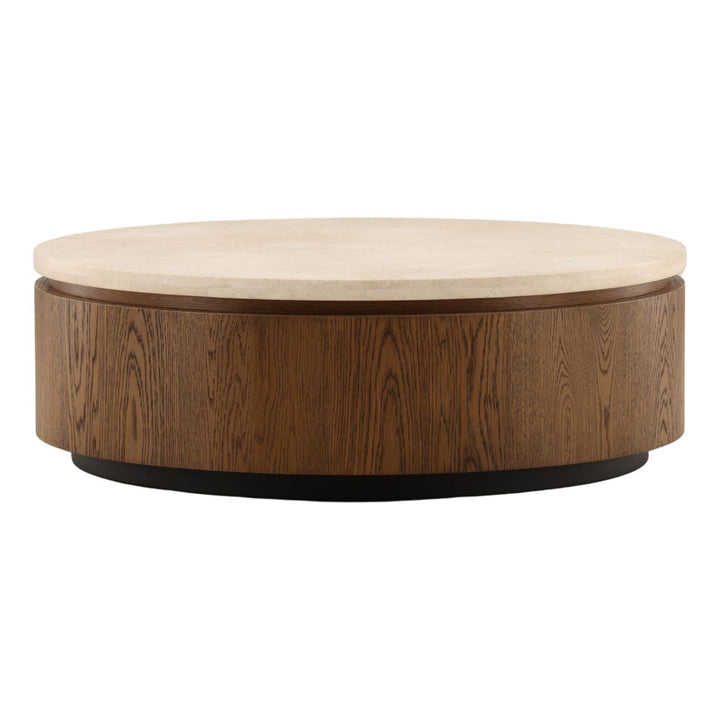 Cove Oak and Marble Coffee Table, Brown, three-quarter studio view