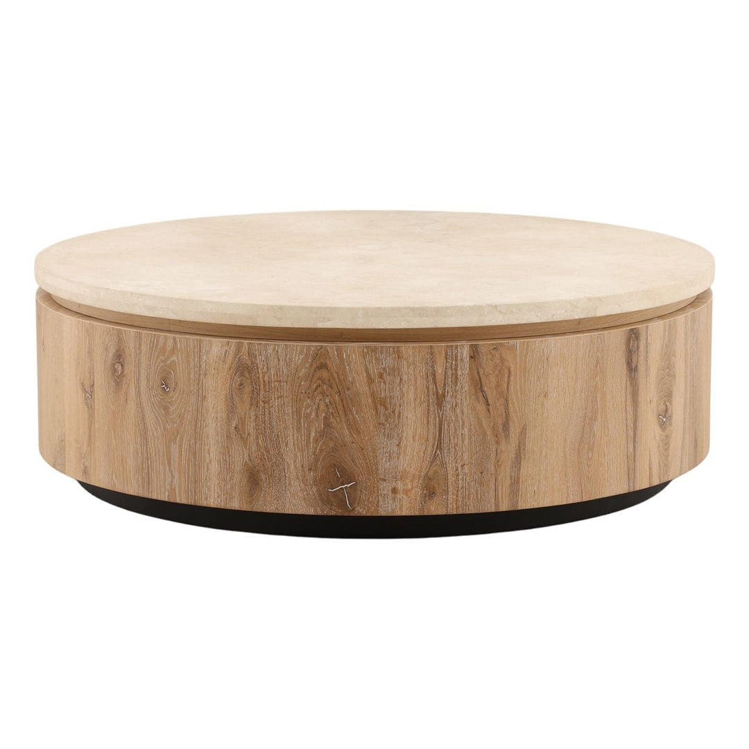 Cove Oak and Marble Coffee Table, Natural Wash, three-quarter studio view