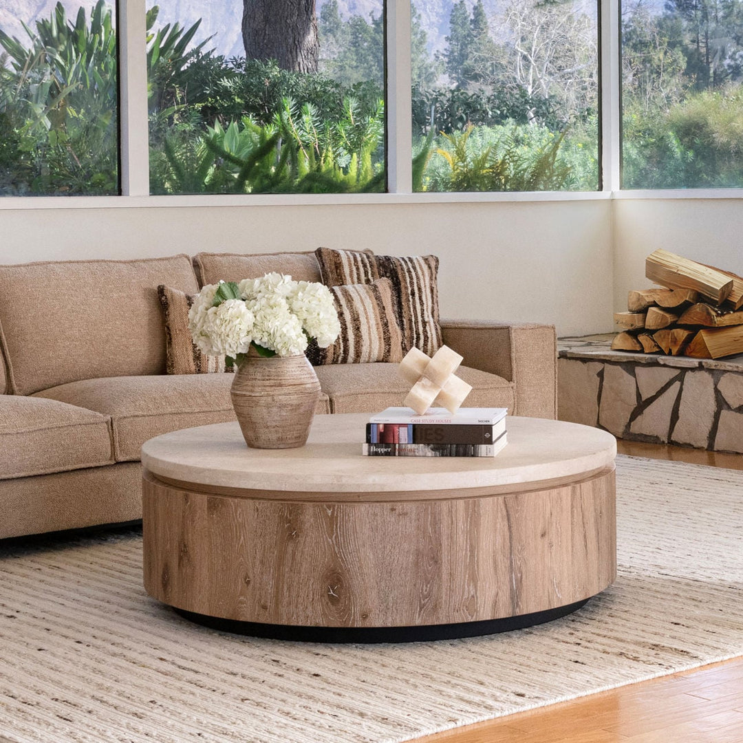 Cove Oak and Marble Coffee Table, Natural Wash, alternate lifestyle view 1