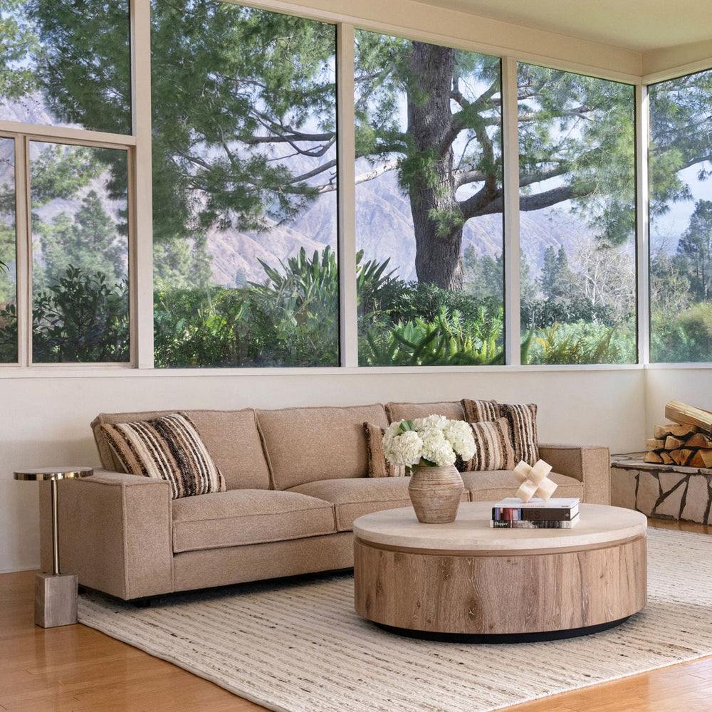 Cove Oak and Marble Coffee Table, Natural Wash, lifestyle view