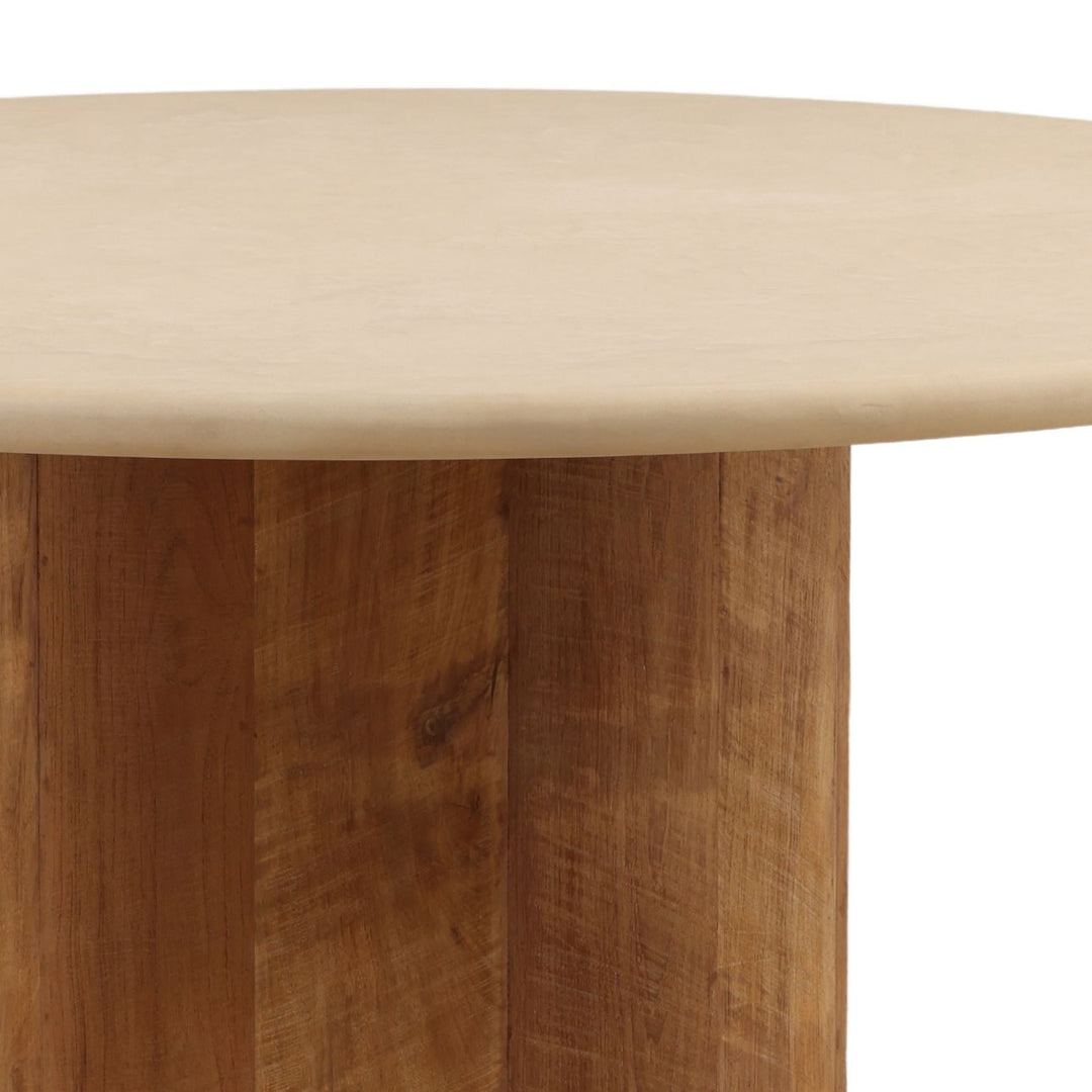 Nolan Micro Cement and Teak Dining Table, detail 2 view