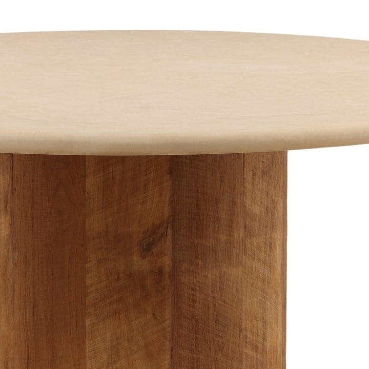 Nolan Micro Cement and Teak Dining Table, detail 2 view