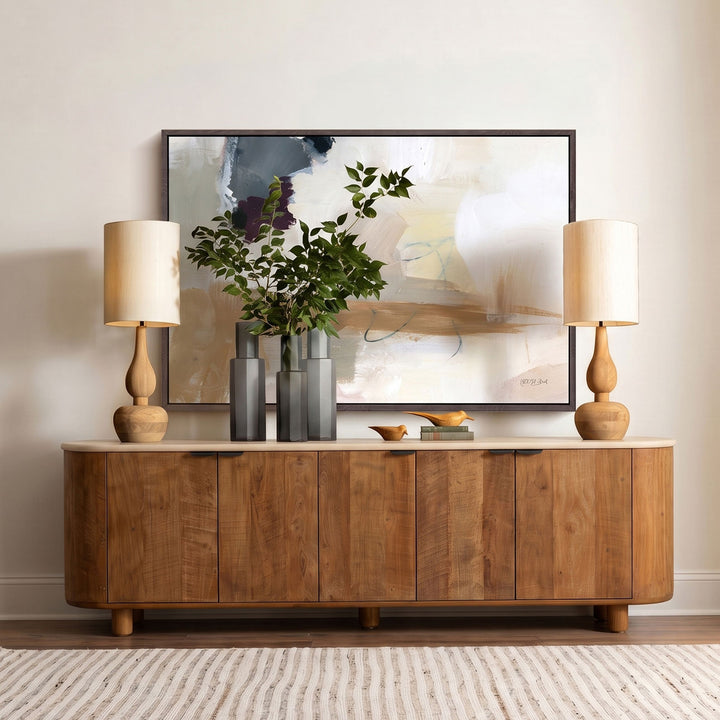Orielle Micro Cement and Teak Sideboard, lifestyle view
