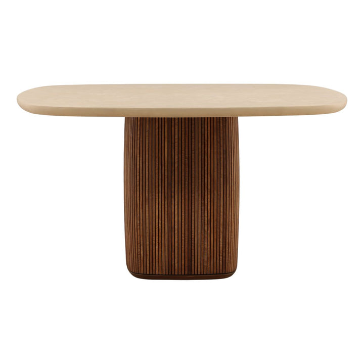 Astra Micro Cement and Teak Dining Table, front view