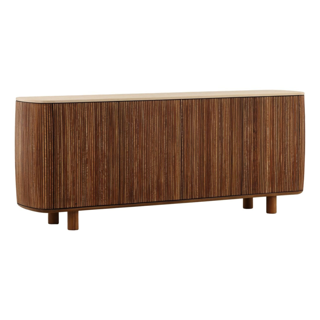 Aria Micro Cement and Teak Sideboard, three-quarter studio view