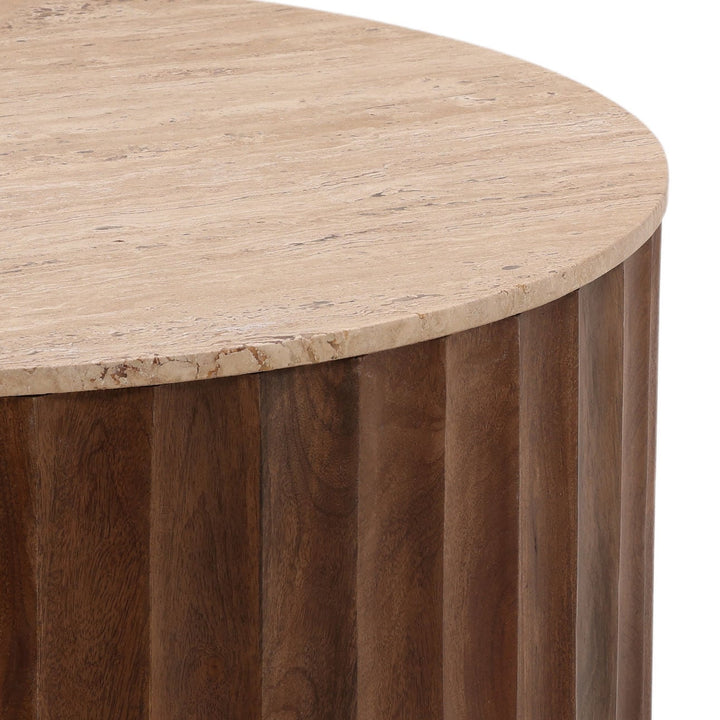 Miren Travertine and Wood Coffee Table, detail 3 view