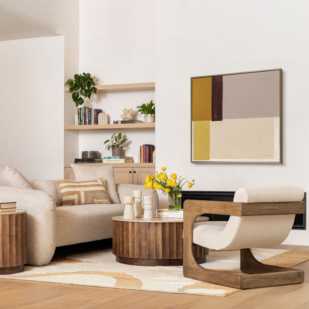 Miren Travertine and Wood Coffee Table, lifestyle view