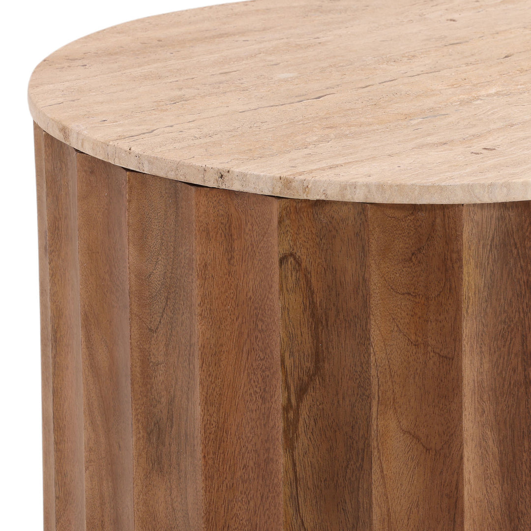 Miren Travertine and Wood Side Table, detail 2 view
