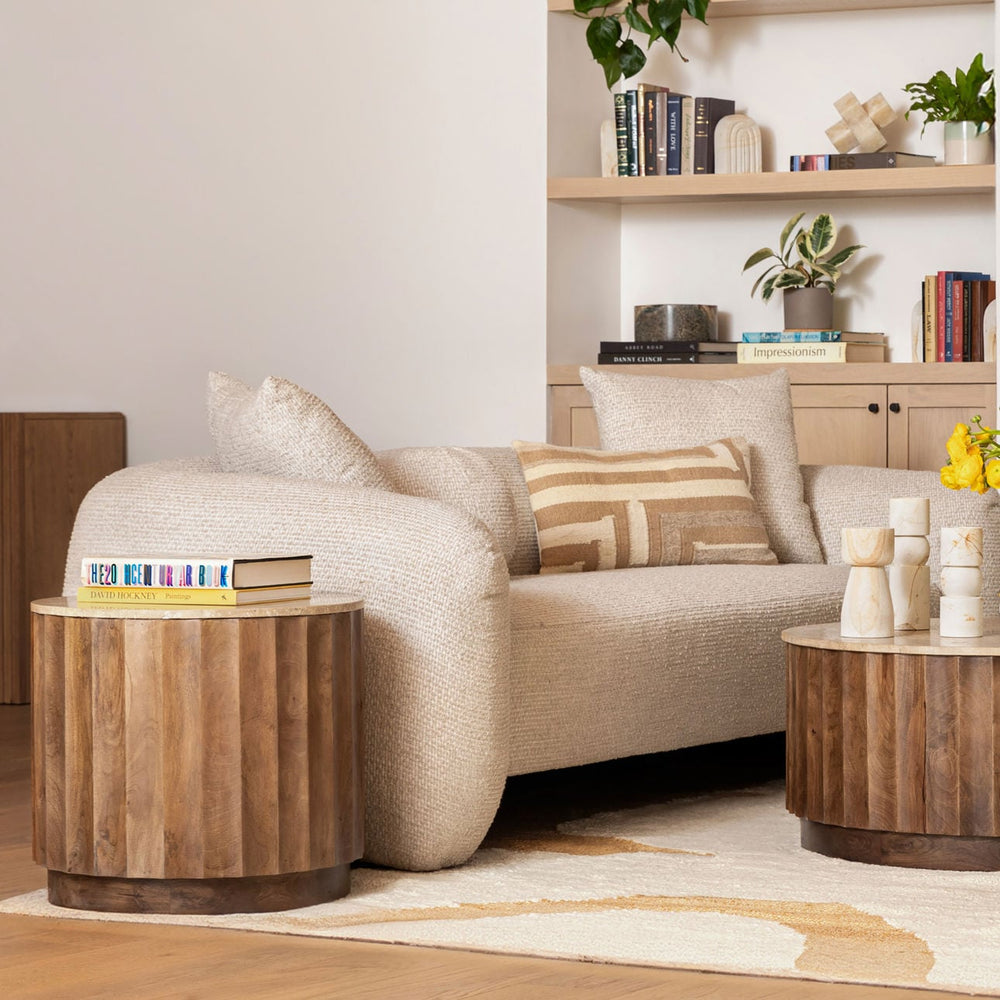 Miren Travertine and Wood Side Table, manufacturer lifestyle setting