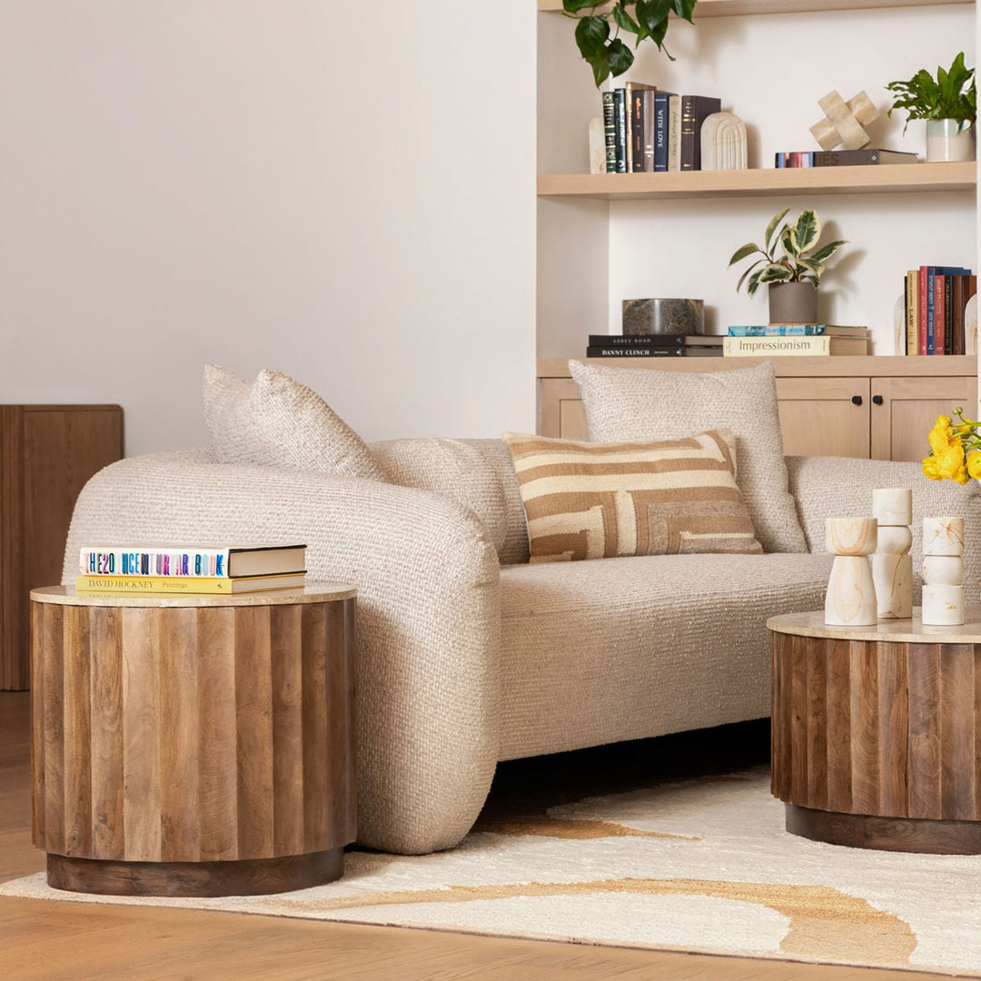 Miren Travertine and Wood Side Table, manufacturer lifestyle setting