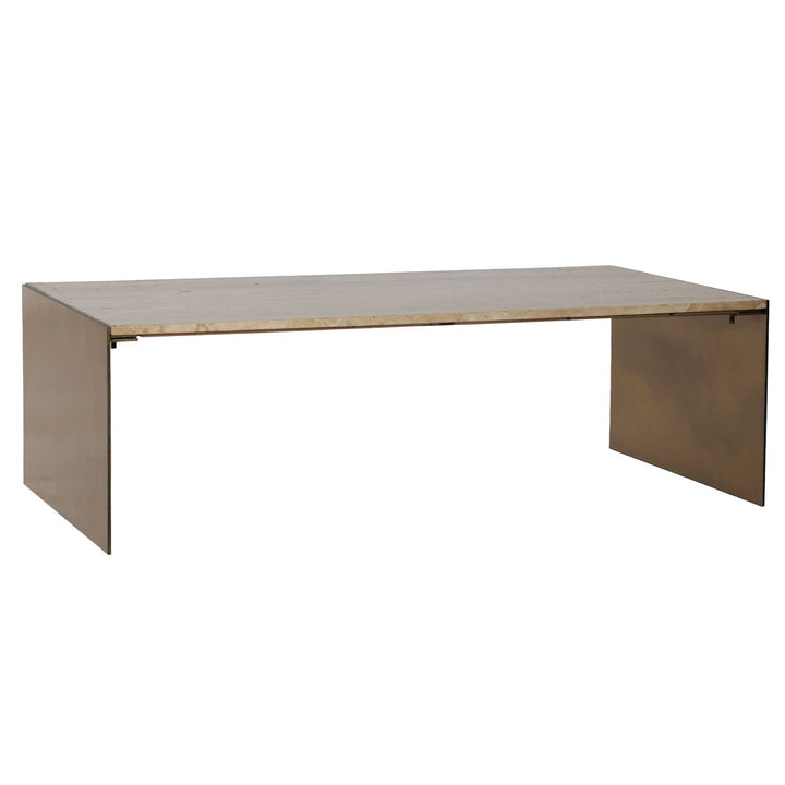 Keira Travertine Coffee Table, three-quarter studio view