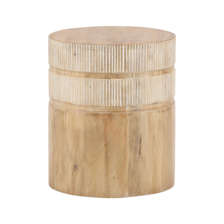 Melia Mango Wood Side Table, three-quarter studio view