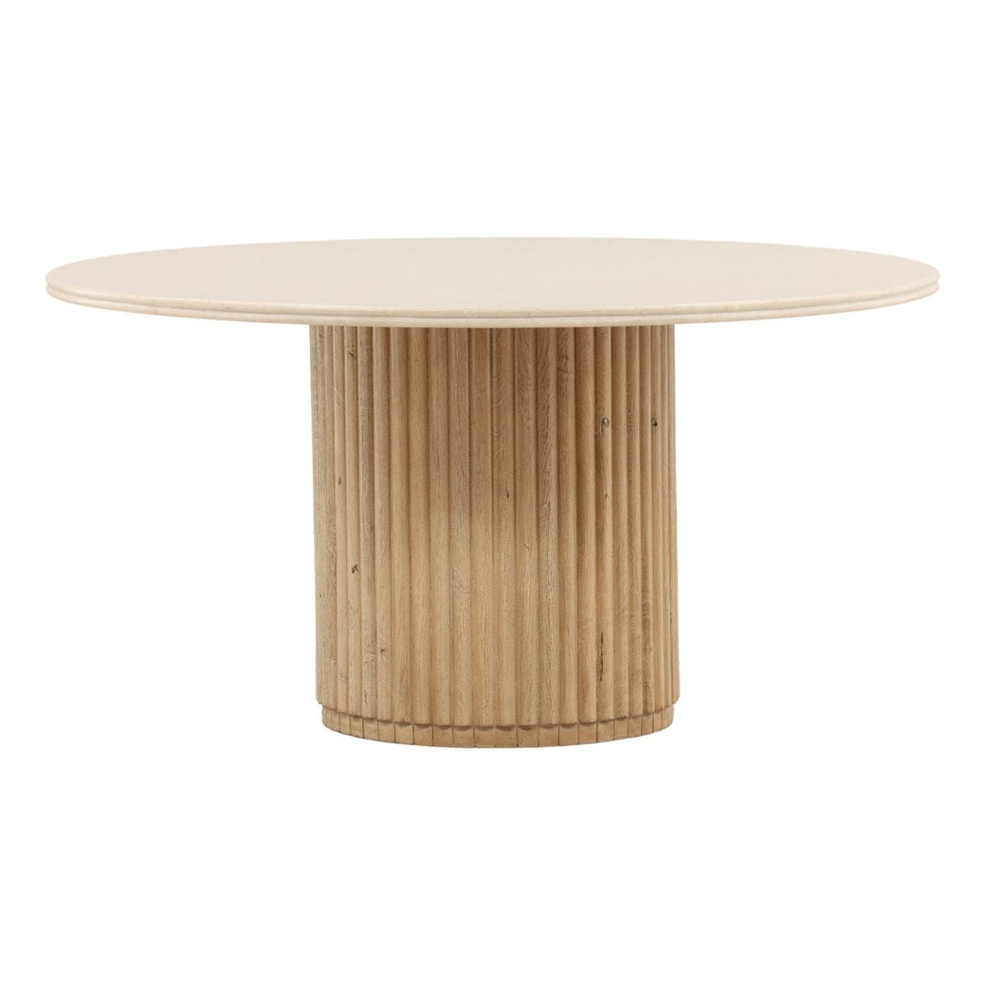 Pria Stone and Mango Wood Round Dining Table, three-quarter studio view