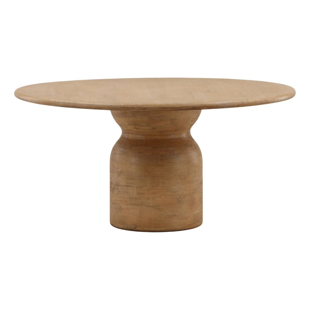 Allegra Natural Mango Wood Dining Table, three-quarter studio view