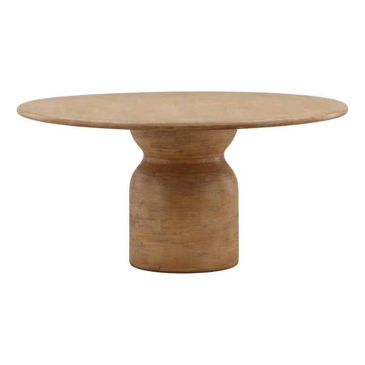 Allegra Natural Mango Wood Dining Table, three-quarter studio view