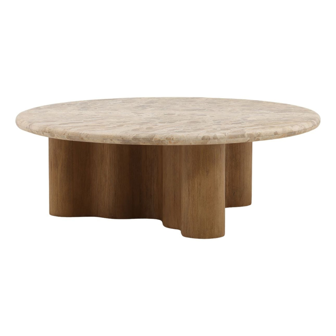 Raya Marble and Wood Coffee Table, three-quarter studio view