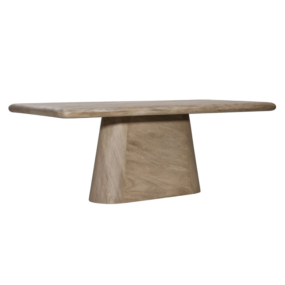 Maren Acacia Wood Dining Table, 79-inch · Weathered Natural, three-quarter studio view