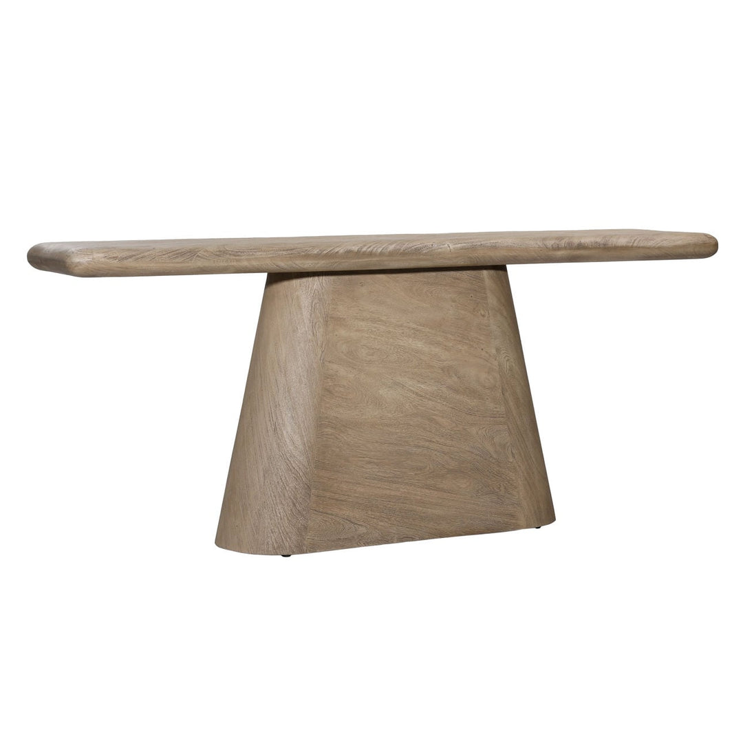 Mara Acacia Console Table, Natural, three-quarter studio view