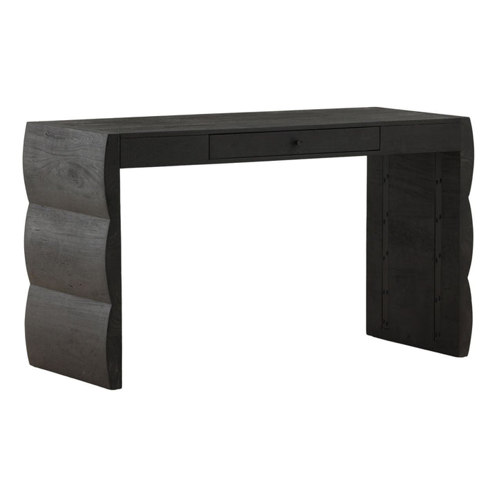 Nadia Black Acacia Desk, three-quarter studio view