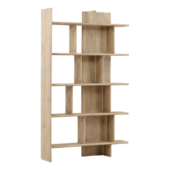 Lazlo Acacia Bookcase, three-quarter studio view