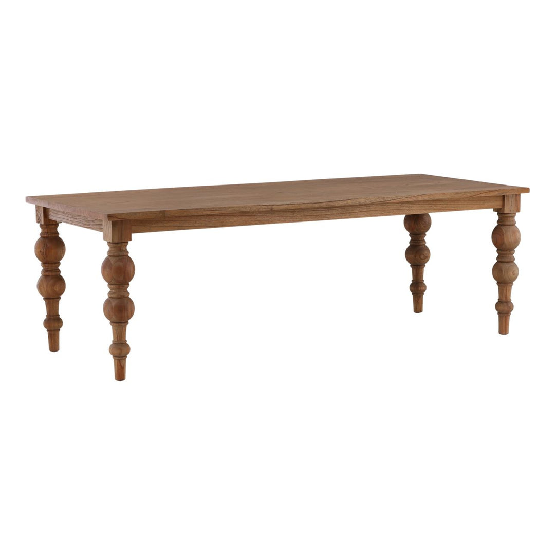 Camden Reclaimed Mindi Wood Dining Table, 86-inch, three-quarter studio view