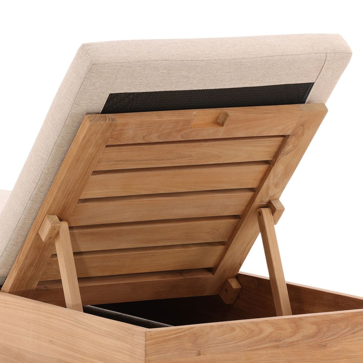 Darlren Sand Teak Outdoor Chaise, detail 4 view