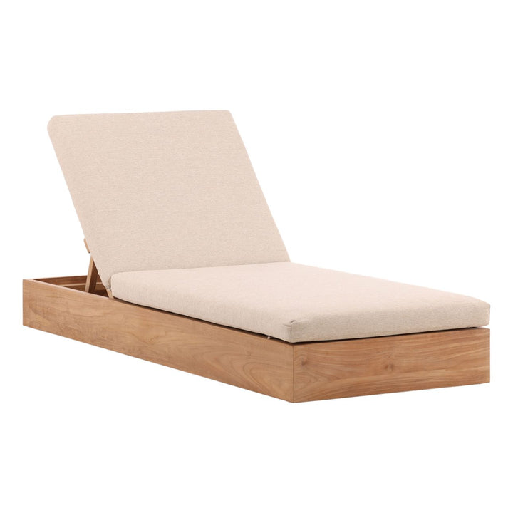 Darlren Sand Teak Outdoor Chaise, three-quarter studio view
