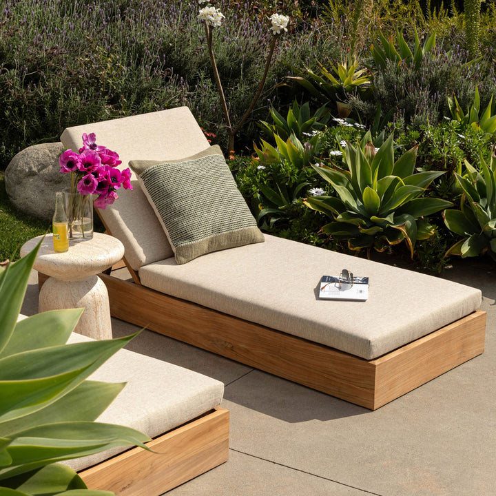 Darlren Sand Teak Outdoor Chaise, alternate lifestyle view 1