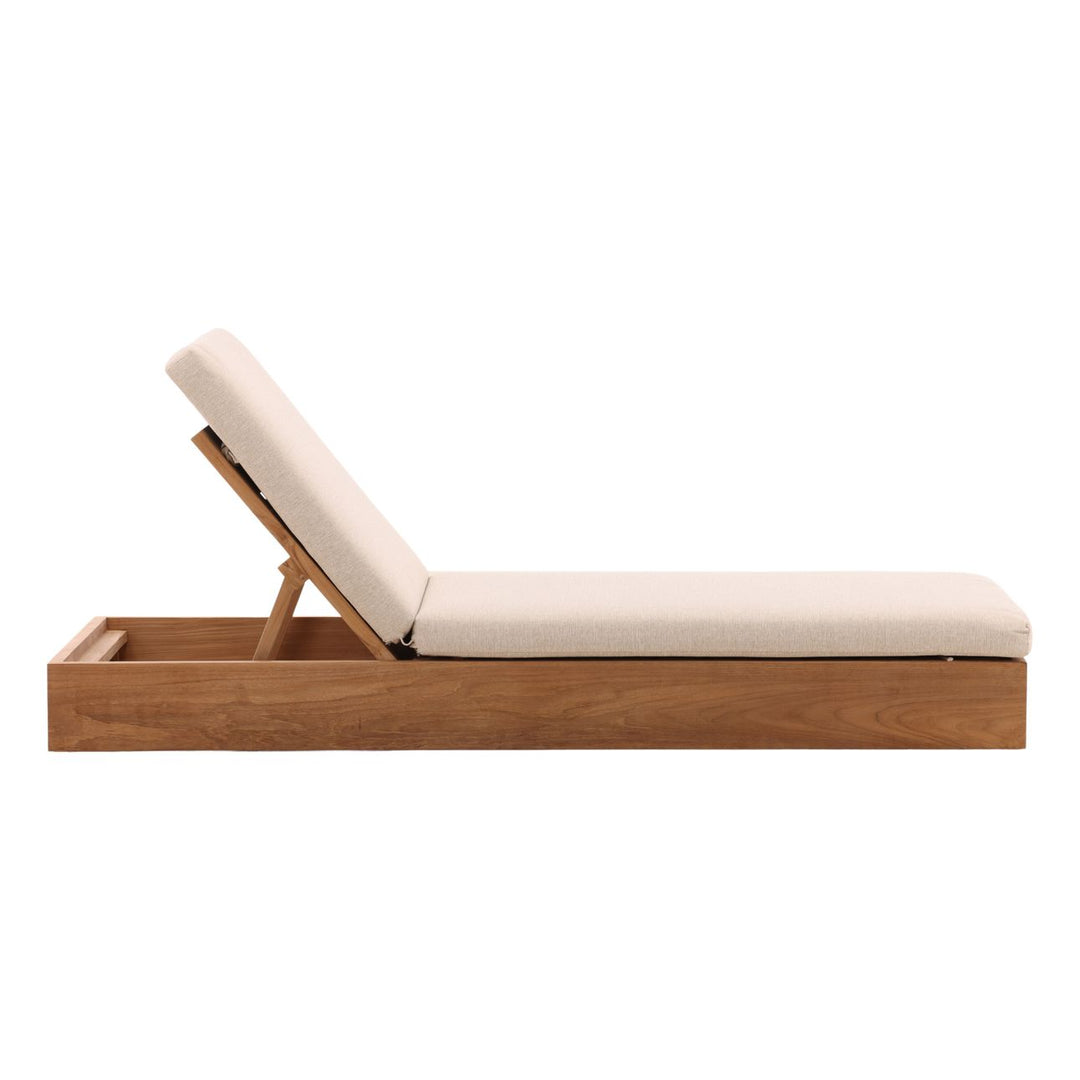 Darlren Sand Teak Outdoor Chaise, profile view