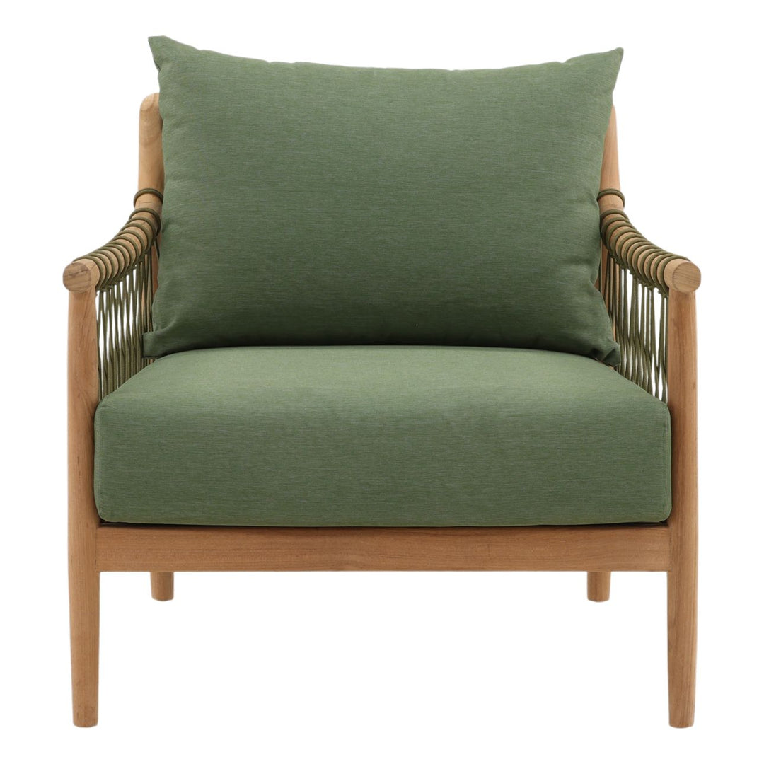 Tahren Green Teak Outdoor Lounge Chair, front view