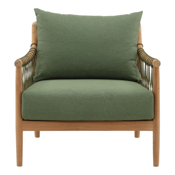 Tahren Green Teak Outdoor Lounge Chair, front view
