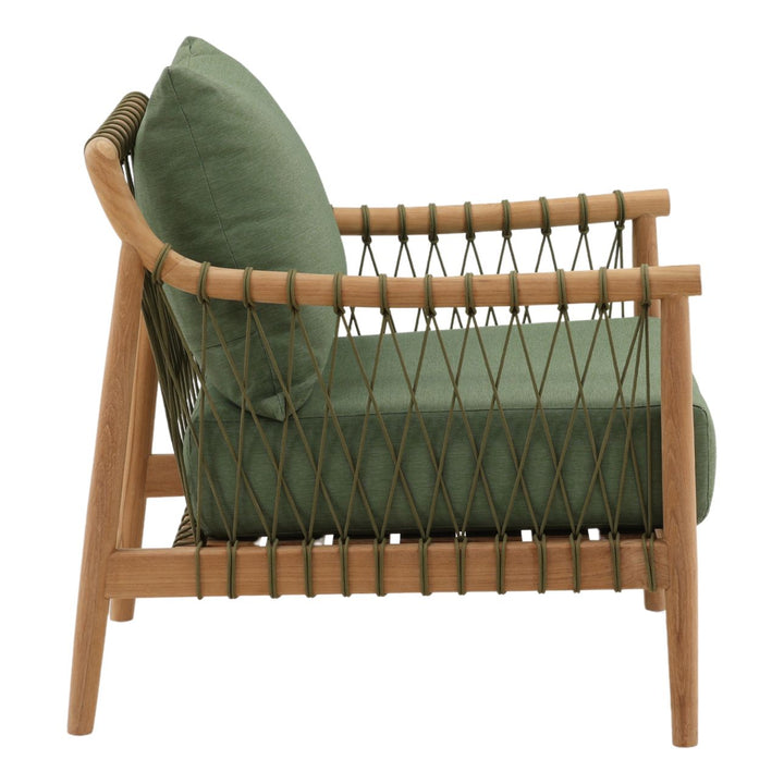 Tahren Green Teak Outdoor Lounge Chair, profile view