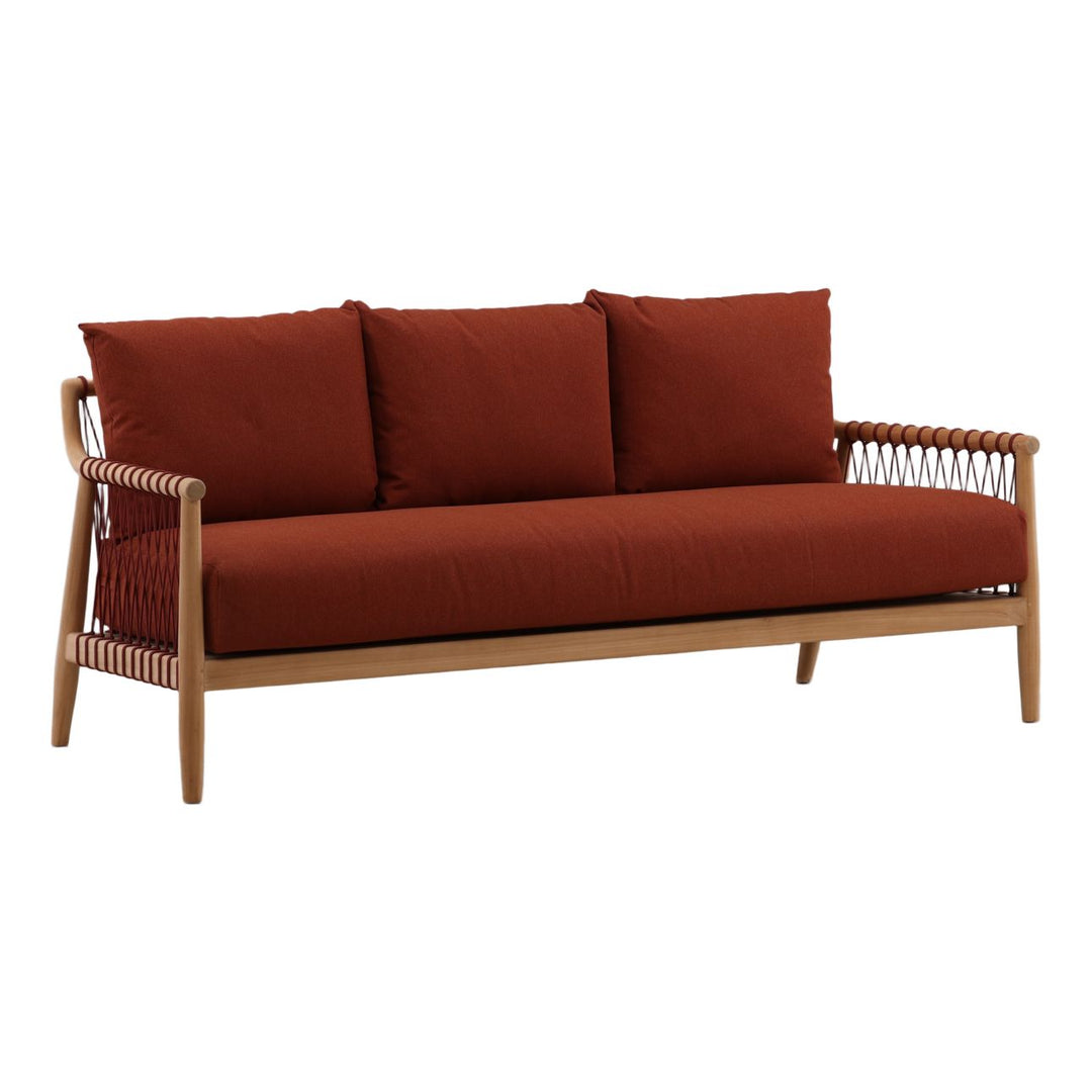 Tahren Teak Outdoor Sofa, Rust, three-quarter studio view