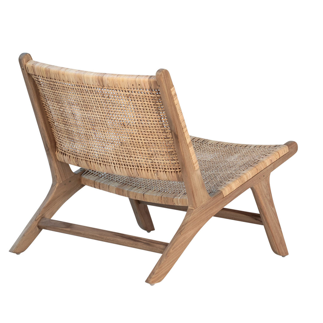 Emren Natural Teak Rattan Lounge Chair, back three quarter view