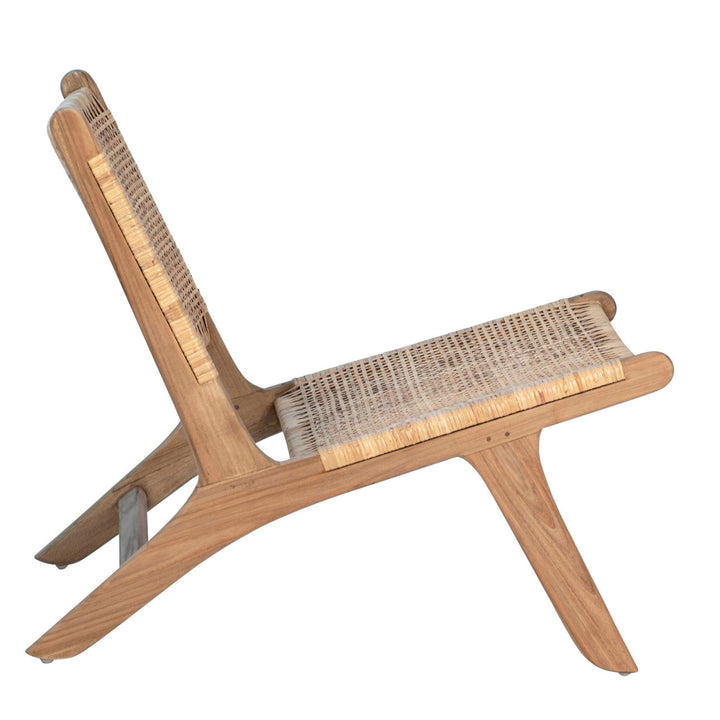 Emren Natural Teak Rattan Lounge Chair, profile view