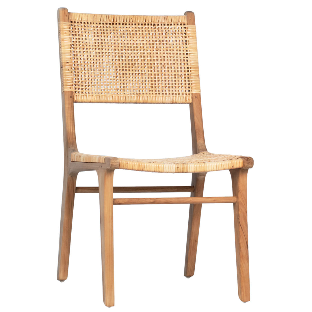 Emrys Teak and Rattan Dining Chair, three-quarter studio view
