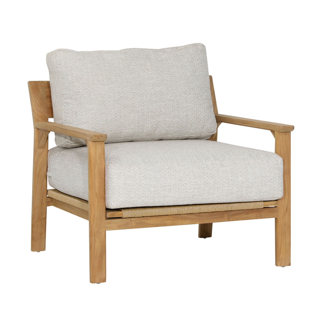 Lexren Taupe Teak Outdoor Lounge Chair, three-quarter studio view