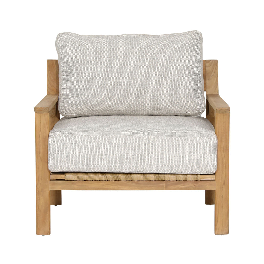 Lexren Taupe Teak Outdoor Lounge Chair, front view