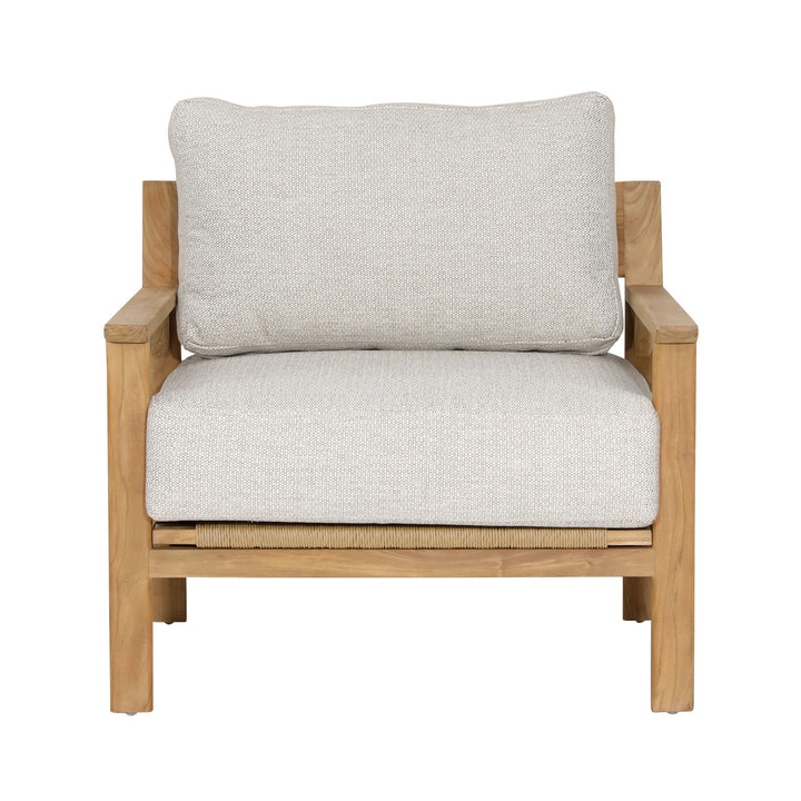 Lexren Taupe Teak Outdoor Lounge Chair, front view