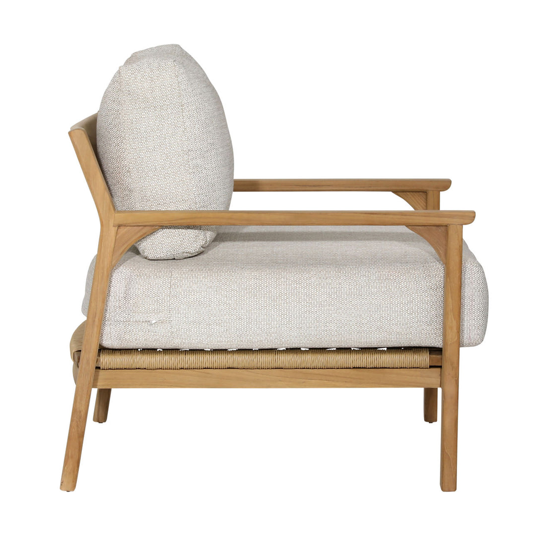 Lexren Taupe Teak Outdoor Lounge Chair, profile view