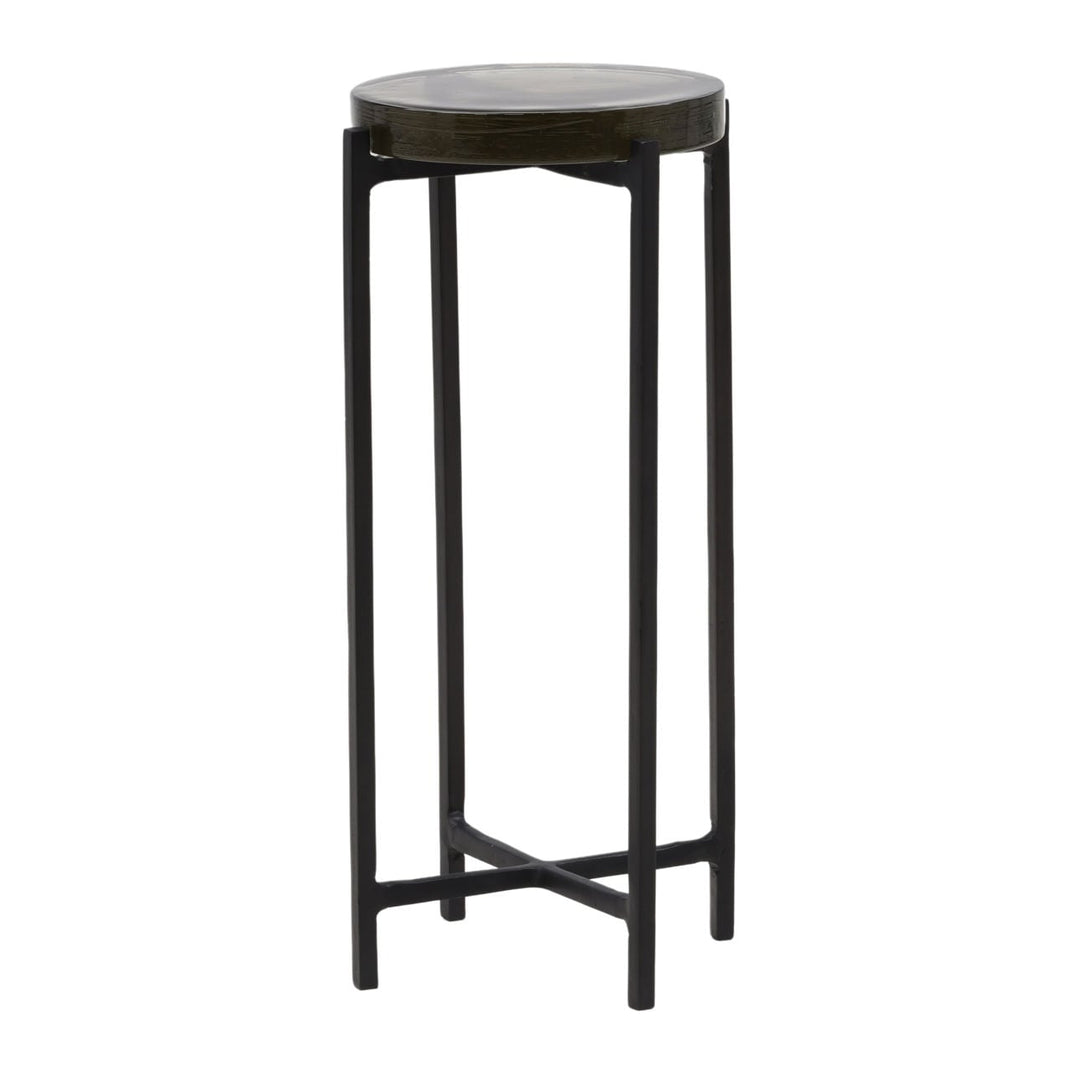 Navi Black Glass Side Table, three-quarter studio view