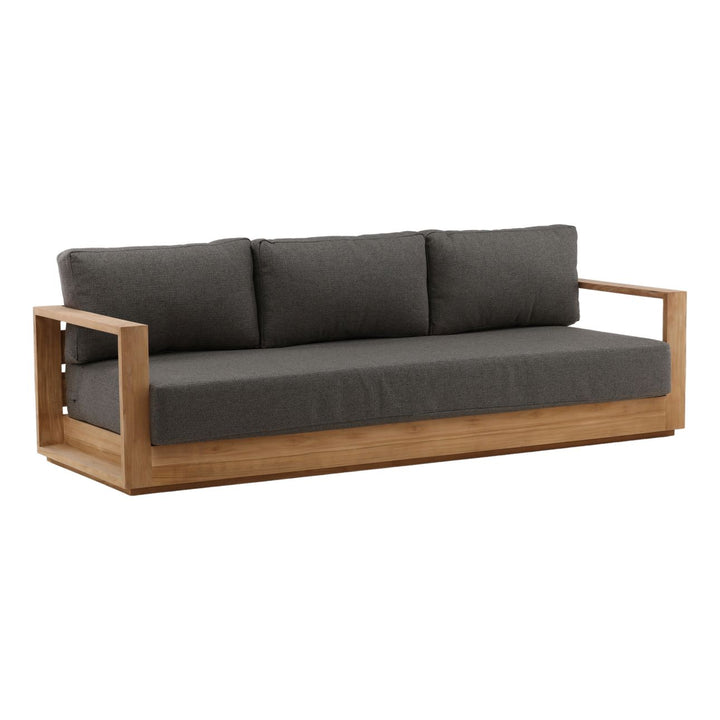 Darlren Teak Outdoor Sofa, Charcoal, three-quarter studio view