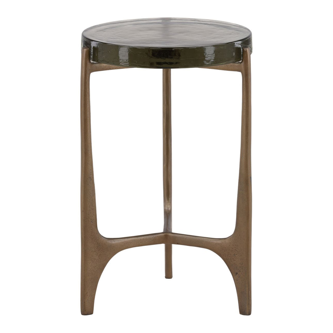 Keir Glass Top Side Table, three-quarter studio view