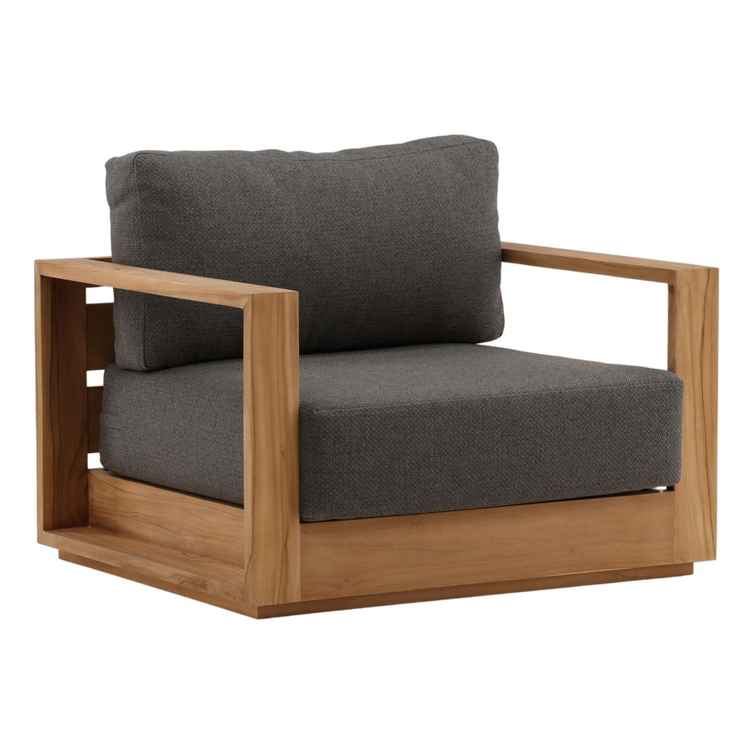 Darlren Teak Outdoor Lounge Chair, Charcoal, three-quarter studio view