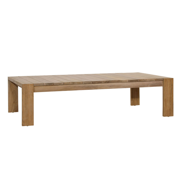 Zara Teak Outdoor Coffee Table, three-quarter studio view