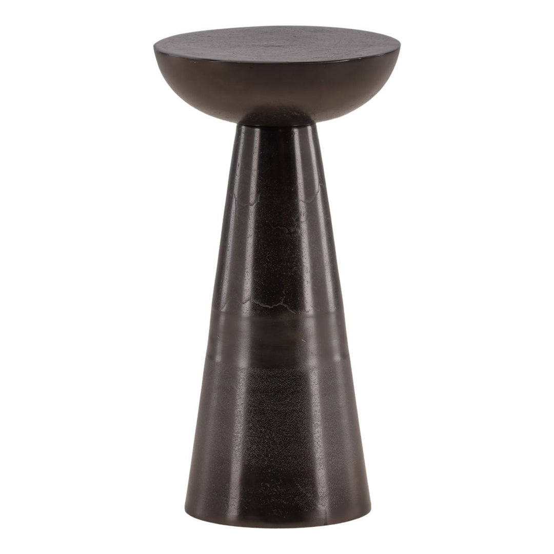 Desta Metal Side Table, Antique Nickel · 10" W × 19.5" H, three-quarter studio view