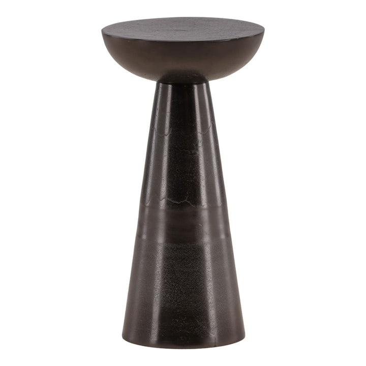 Desta Metal Side Table, Antique Nickel · 10" W × 19.5" H, three-quarter studio view