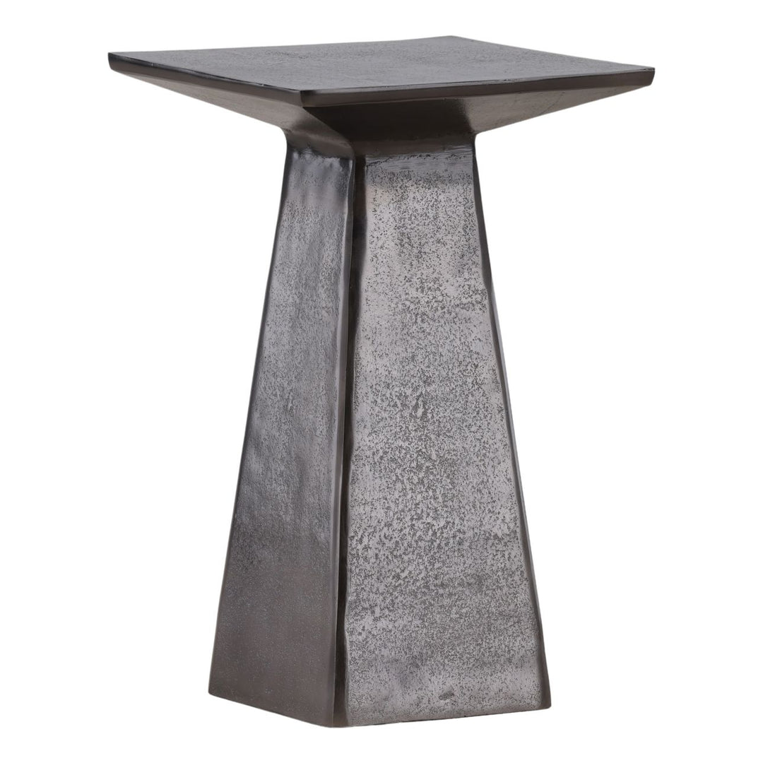 Ames Nickel-Finish Side Table, three-quarter studio view